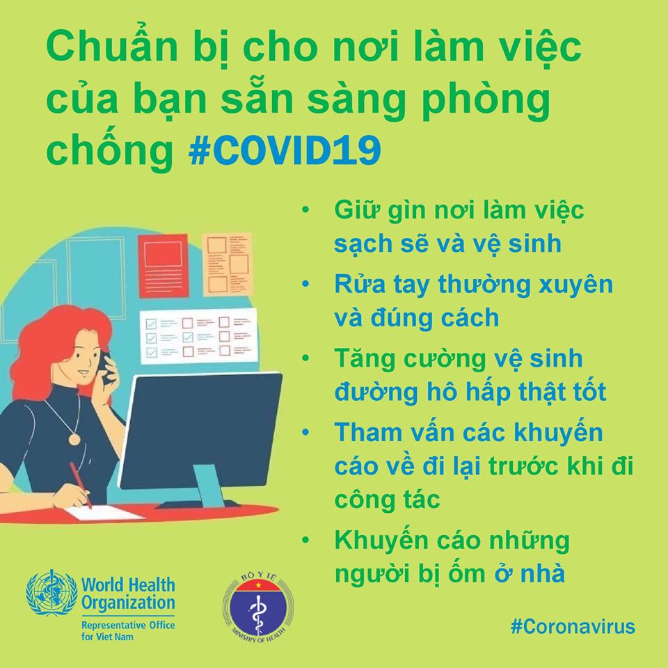 Bộ Y tế và WHO phối hợp xây dựng các Khuyến cáo phòng chống dịch bệnh COVID-19 tại nơi làm việc, cơ quan công sở