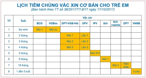 Lịch tiêm chủng vắc xin cơ bản cho trẻ em